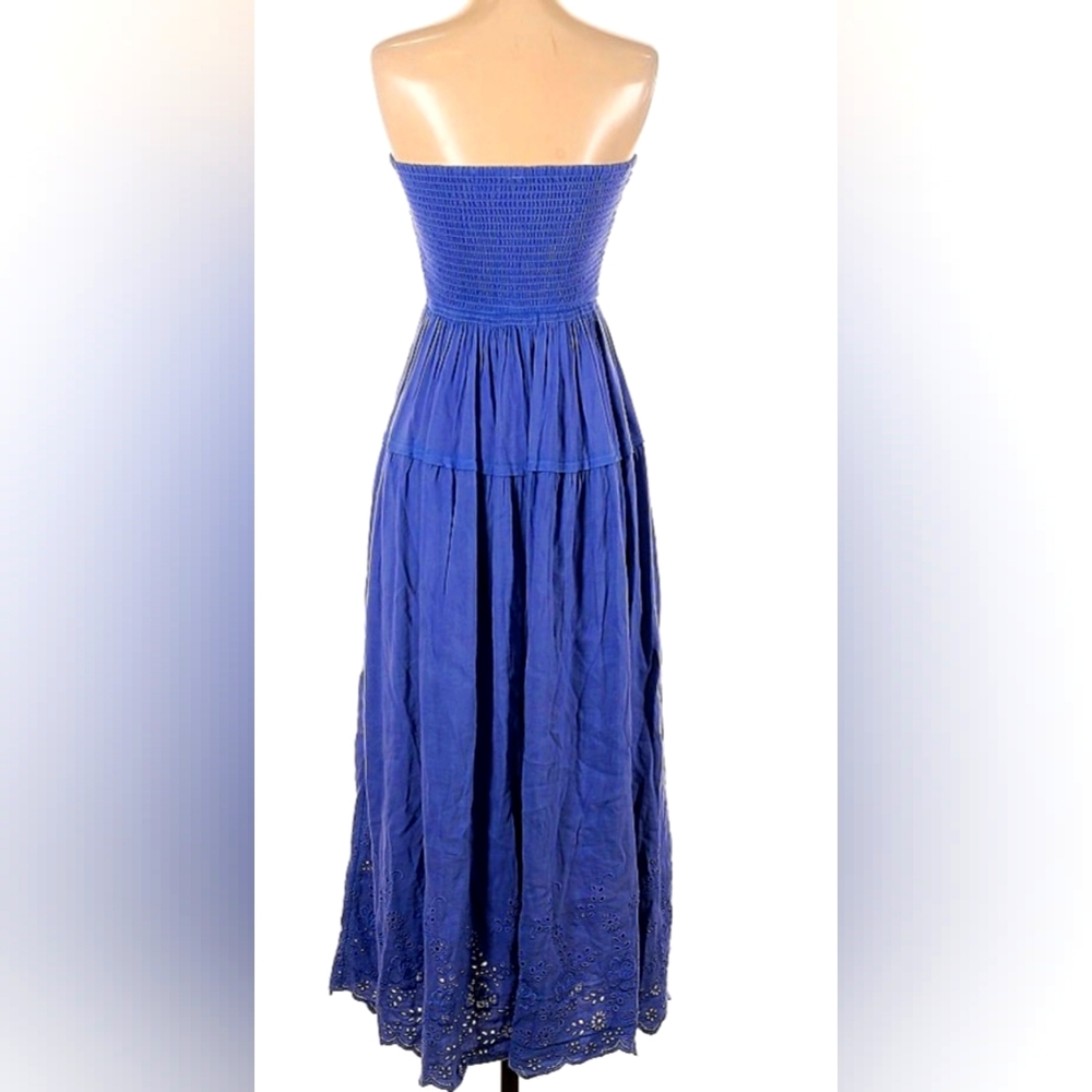 Free People Blue Eyelet Button-Front Strapless Dress - Picture 4 of 7